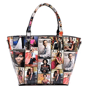 Obama Magazine Print 3 in 1 Handle Satchel Tote SET Multi MH-PQ021