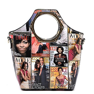 Obama Magazine Print 3 in 1 Handle Satchel Tote SET Multi MH-PQ021
