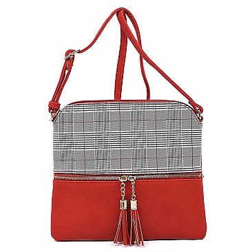 Plaid Checker Print Tassel Accent Cross Body