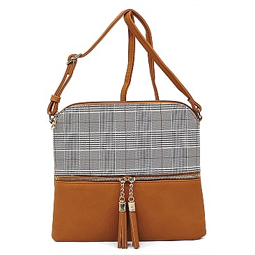 Plaid Checker Print Tassel Accent Cross Body