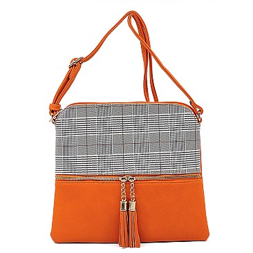 Plaid Checker Print Tassel Accent Cross Body