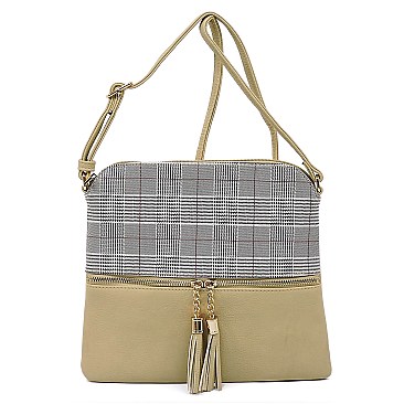 Plaid Checker Print Tassel Accent Cross Body
