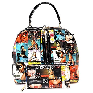 2-in-1 Magazine Cover Collage Dome Satchel