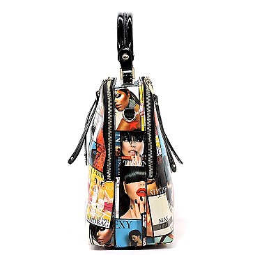 2-in-1 Magazine Cover Collage Dome Satchel