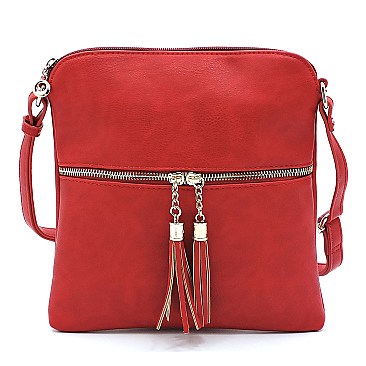 Mid-Zip Tassel Crossbody Bag