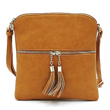 Mid-Zip Tassel Crossbody Bag