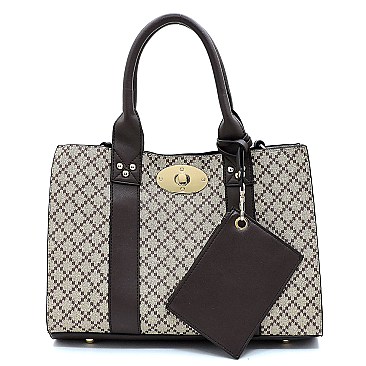 3-in-1Diamond Check Satchel Crossbody Set