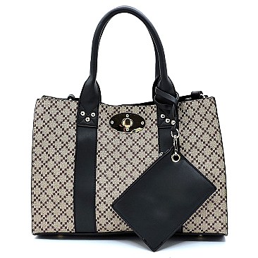 3-in-1Diamond Check Satchel Crossbody Set