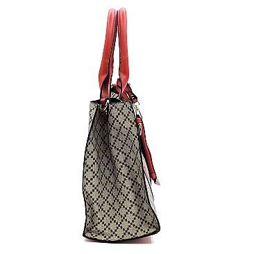 3-in-1Diamond Check Satchel Crossbody Set
