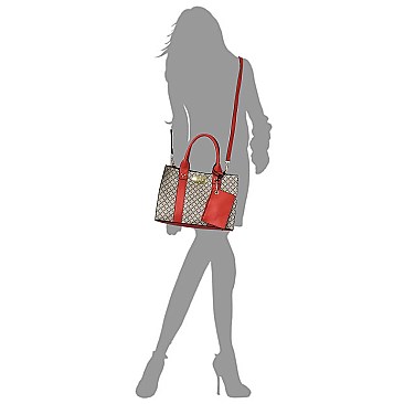 3-in-1Diamond Check Satchel Crossbody Set