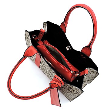 3-in-1Diamond Check Satchel Crossbody Set
