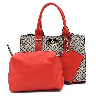 3-in-1Diamond Check Satchel Crossbody Set
