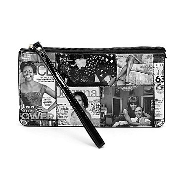 Collage Magazine Cover Cross Body Clutch Wallet Wristlet