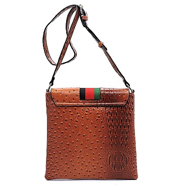 Bee Charm Color Block Striped Ostrich Cross Body MH-L0192