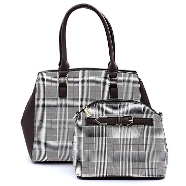 Checker Print 2 in 1 Large Tote Cross Body SET