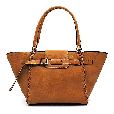 Whipstitched Buckle Accent Wing Tote MH-LY115