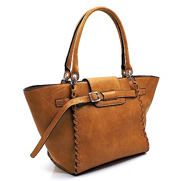 Whipstitched Buckle Accent Wing Tote MH-LY115