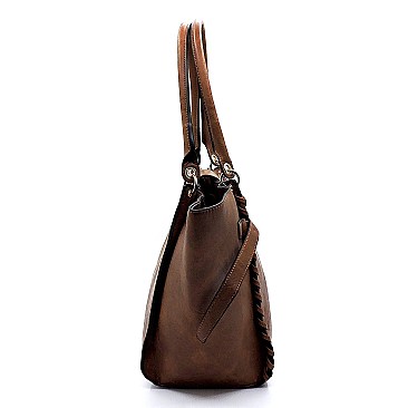 Whipstitched Buckle Accent Wing Tote MH-LY115