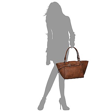 Whipstitched Buckle Accent Wing Tote MH-LY115