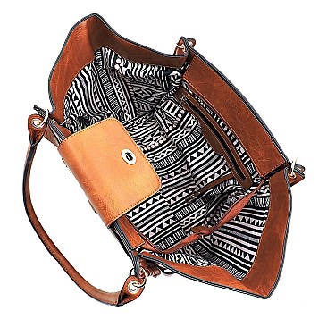 Whipstitched Buckle Accent Wing Tote MH-LY115