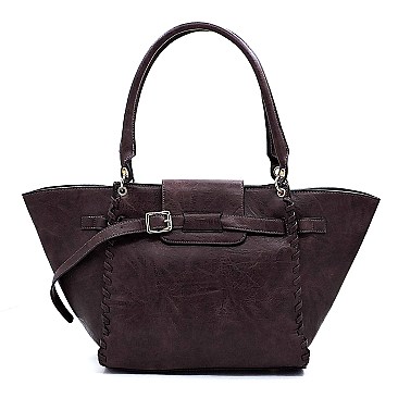 Whipstitched Buckle Accent Wing Tote MH-LY115