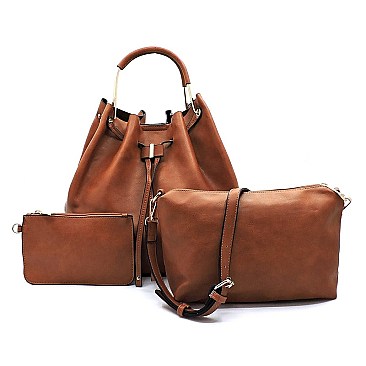 Round Top Handle Drawstring 3-in-1 Satchel