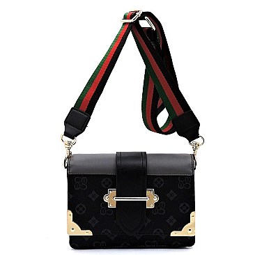 Monogram Color Block Top Flap Cross Body Satchel