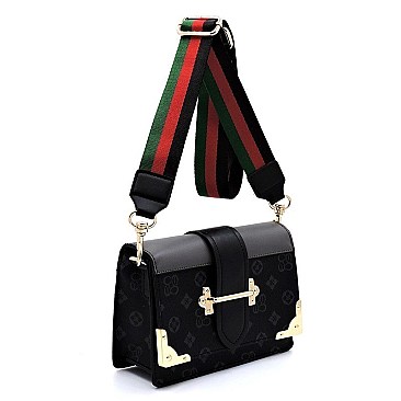 Monogram Color Block Top Flap Cross Body Satchel