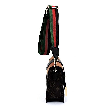 Monogram Color Block Top Flap Cross Body Satchel