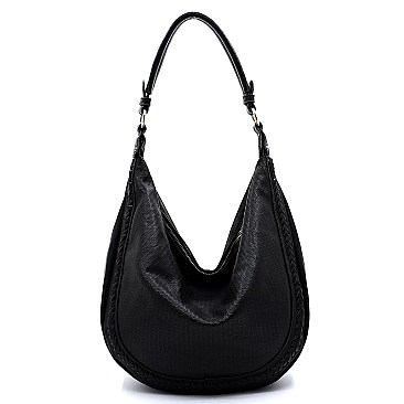 PERFORATED BRAID ACCENT STRAP HOBO