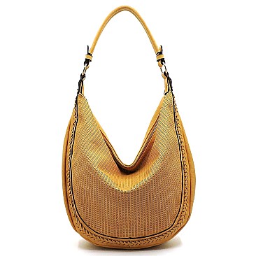 PERFORATED BRAID ACCENT STRAP HOBO