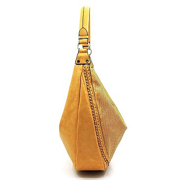 PERFORATED BRAID ACCENT STRAP HOBO
