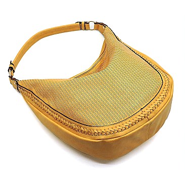 PERFORATED BRAID ACCENT STRAP HOBO