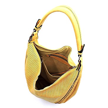 PERFORATED BRAID ACCENT STRAP HOBO