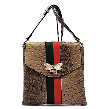 Bee Charm Color Block Striped Ostrich Cross Body MH-L0192