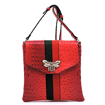Bee Charm Color Block Striped Ostrich Cross Body MH-L0192