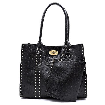 STUDDED 3 IN 1 TOTE OSTRICH
