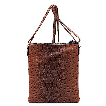MULTI ZIPPER OSTRICH EMBOSSED CROSS BODY