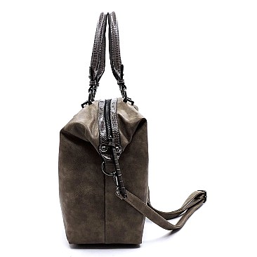 2-Way Stitch Accent Distressed Large Satchel