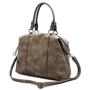 2-Way Stitch Accent Distressed Large Satchel