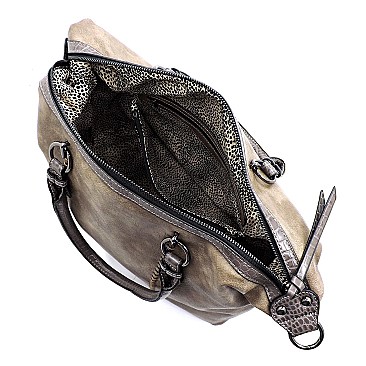 2-Way Stitch Accent Distressed Large Satchel