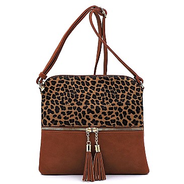 Leopard Print Front Pocket Tassel Accent Cross Body MH-BS2309G