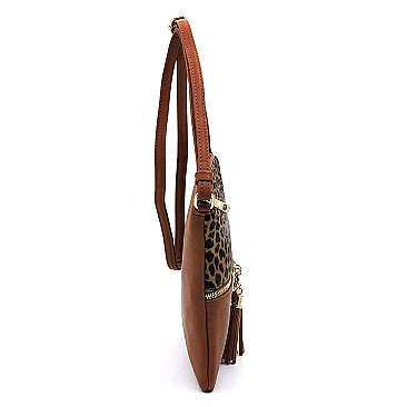 Leopard Print Front Pocket Tassel Accent Cross Body MH-BS2309G