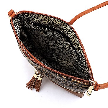 Leopard Print Front Pocket Tassel Accent Cross Body MH-BS2309G