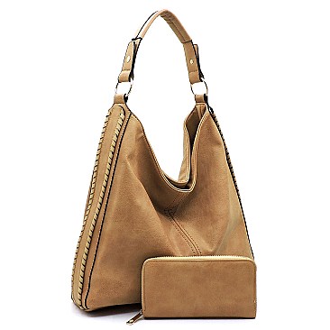 TWO WAY WHIP STITCHED HOBO WALLET SET