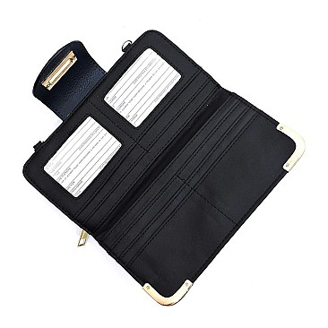 Turn Lock Leopard Zebra Colorblock Crossbody Wallet