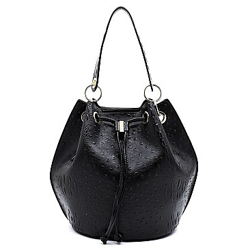 Ostrich Croc Drawstring 2-in-1 Bucket Satchel