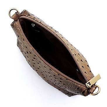 Ostrich Croc Drawstring 2-in-1 Bucket Satchel