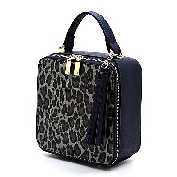 MEDIUM BOXY LEOPARD PRINT SATCHEL