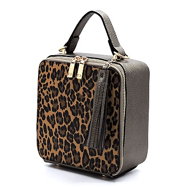 MEDIUM BOXY LEOPARD PRINT SATCHEL